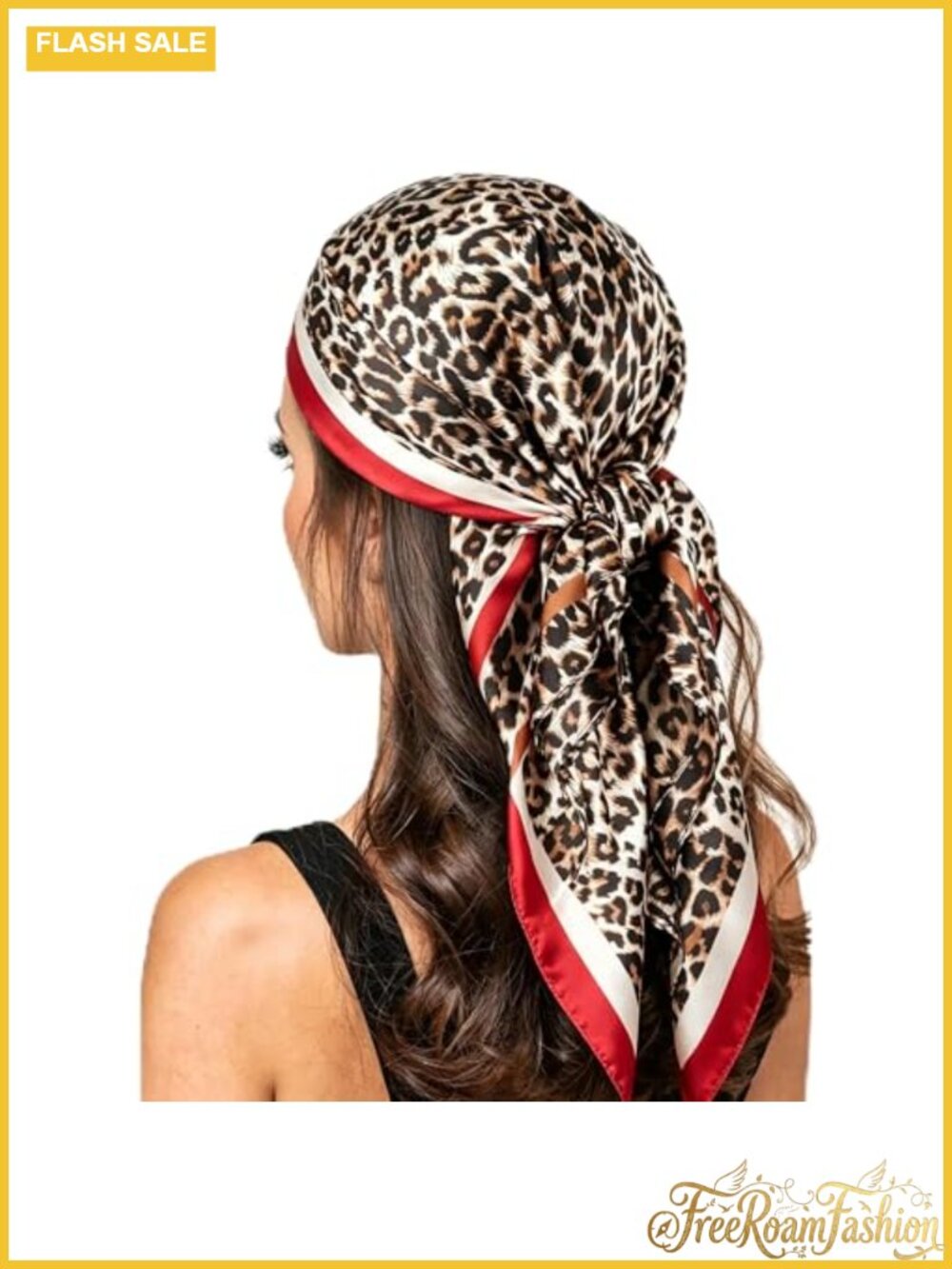 35" Leopard Print Polyester Silk-Feel Large Head Hair Scarf Bandana for Women